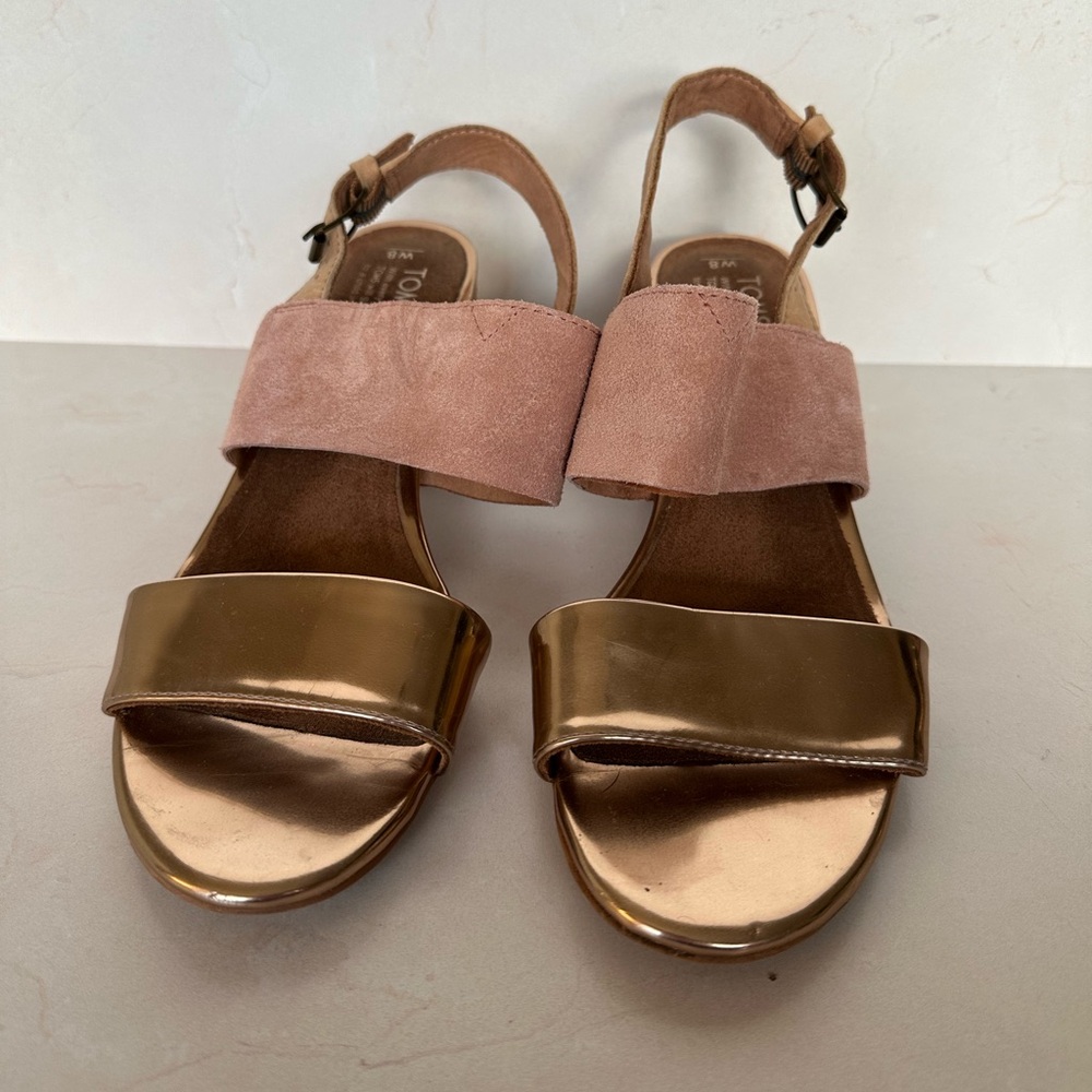 TOMS Rose Gold Suede Heels Sz 8